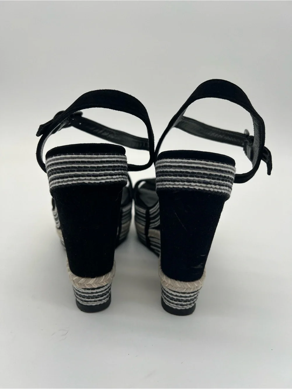 Stuart Weitzman Black Suede Espadrille Platform Wedge Sandals size 7.5